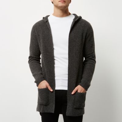 Dark grey open hooded longline cardigan